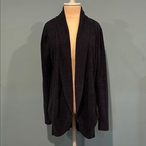 Barefoot Dreams CozyChic Lite Circle Cardi Open Front Cardigan Medium Black
